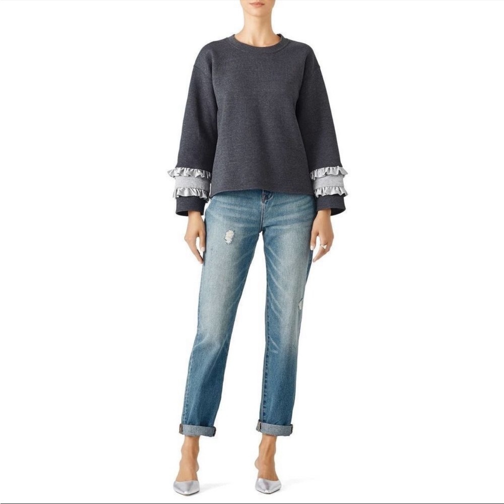 HARVEY FAIRCLOTH Grey Contrast Pullover Small - Gray Classic sweater with frills